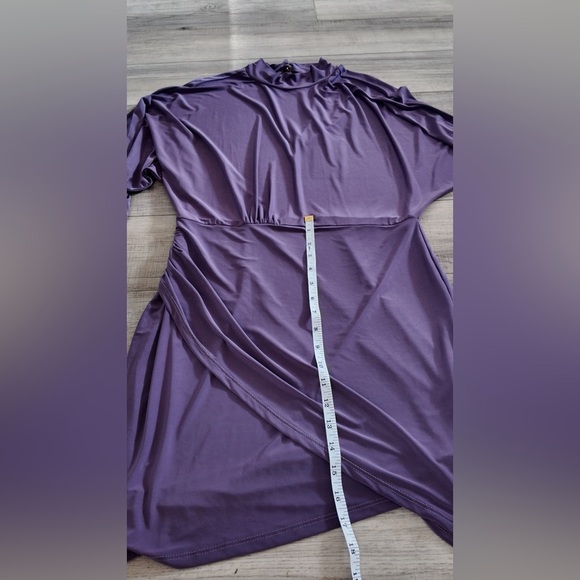 Class Act Purple Mini Dress - L - Stretchy Turtleneck Open Back Party Dress - Picture 13 of 13